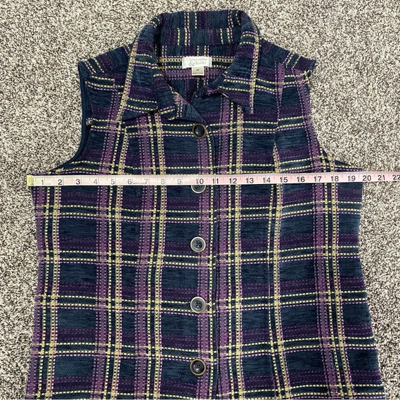 Christopher and Banks Purple and‎ Black Plaid Striped Vest Women’s Size Medium - Picture 6 of 7